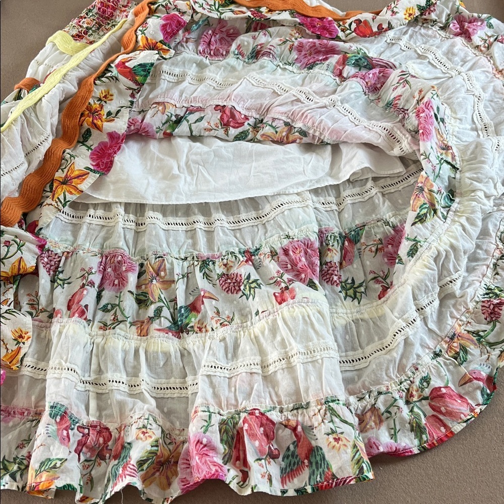 Farm Rio Toucans Garden Multi Tiered Elasticized Waist Skirt Ricrac - Small - Picture 7 of 13